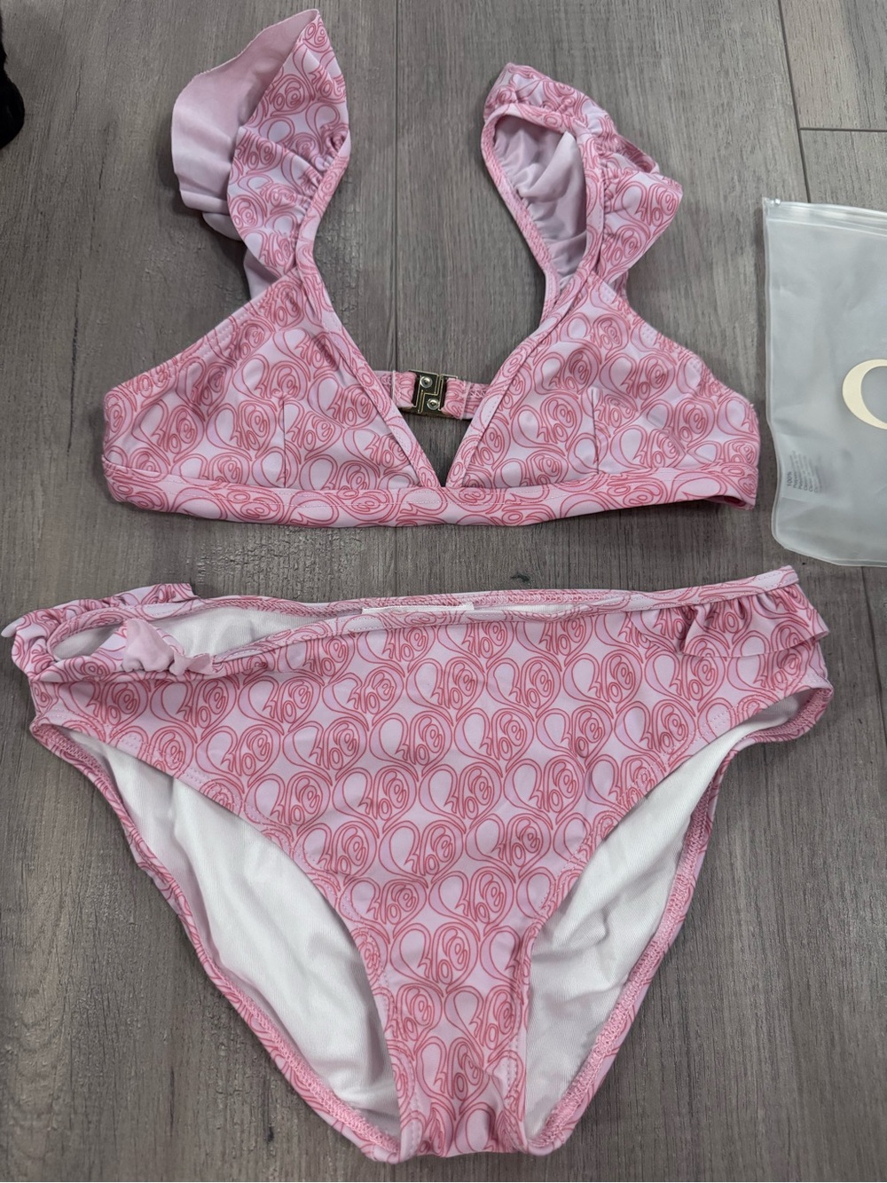 Chloe Pink Patterned Ruffle Strap Two-Piece Swim Set
